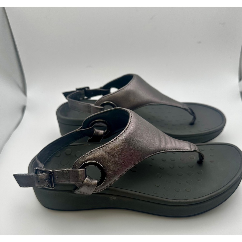 Vionic Jolie Metallic Pewter‎ Leather Platform Slingback Thong Sandals Womens 7
